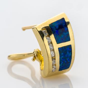 14k gold ear studs with opals and 0.24ct diamonds