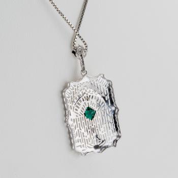 Preview: Anhänger aus 585 Weißgold mit 0,10 ct Smaragd und 0,02 ct Brillanten