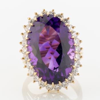 Damenring 750er Gold mit 15.0ct Amethyst und 1.30ct Brillanten