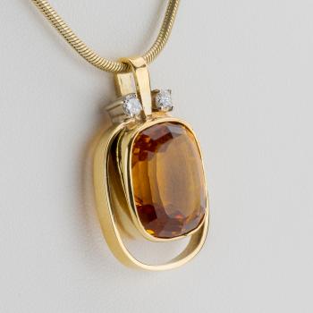 Preview: 11 Carat Citrine and 0.20 Carat Diamond Pendant in 14k Yellow Gold