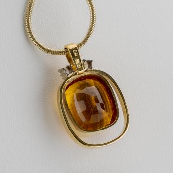 Preview: 11 Carat Citrine and 0.20 Carat Diamond Pendant in 14k Yellow Gold