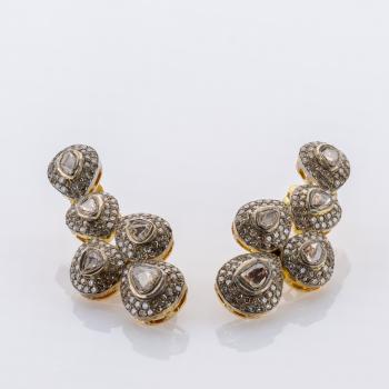 Preview: Antique earrings 14k gold + silver with 2.40ct diamonds