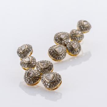 Antique earrings 14k gold + silver with 2.40ct diamonds