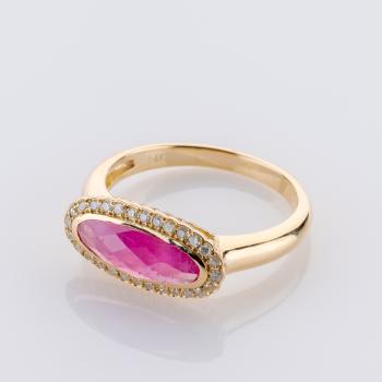 Preview: 1.0ct Ruby and 0.30ct Diamond Ring in 14K Yellow Gold