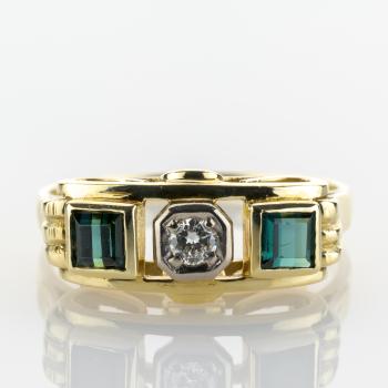 14k vintage gold ring with tourmalines and diamonds