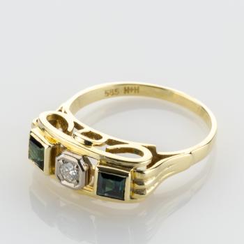 Preview: 14k vintage gold ring with tourmalines and diamonds