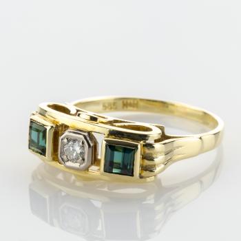 Preview: 14k vintage gold ring with tourmalines and diamonds