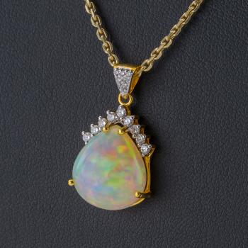 Opal and 0.25 ct Diamond Pendant in 14K Yellow Gold