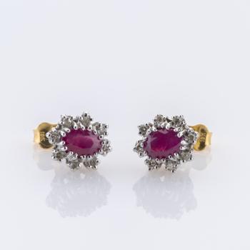 Preview: Vintage Bicolor Stud Earrings in 18K Gold with Rubies and Diamonds