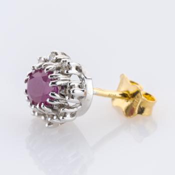 Preview: Vintage Bicolor Stud Earrings in 18K Gold with Rubies and Diamonds