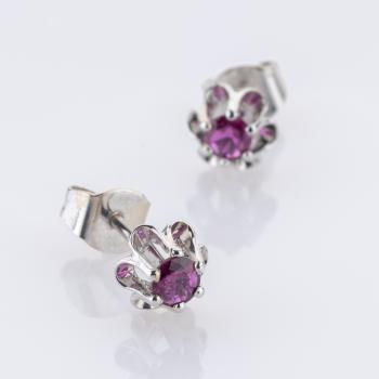 Ruby Stud Earrings in 14K White Gold, ca. 1970