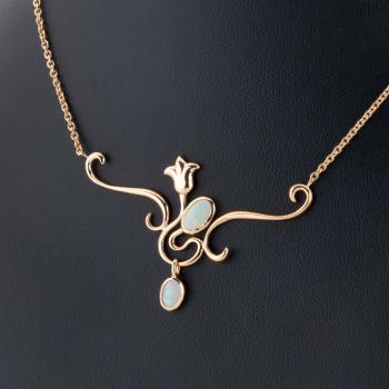 Collier aus 585er Gelbgold mit Opalen – inspiriert vom Jugendstil