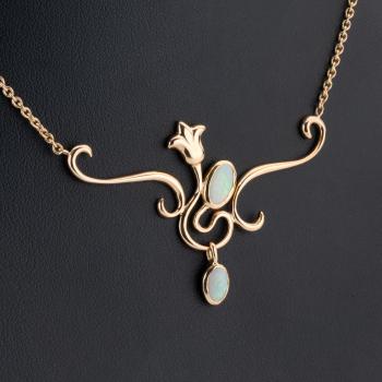 Preview: Collier aus 585er Gelbgold mit Opalen – inspiriert vom Jugendstil