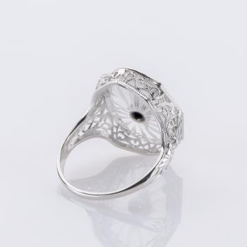 Preview: Ring aus 585er Weißgold mit Camphorglas und 0,02 ct Diamant