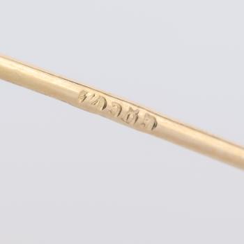 Antike Brosche aus 585er Gelbgold mit Türkis und schwarzer Emaille