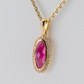 1.5ct Ruby and 0.30ct Diamond Pendant in 14K Yellow Gold