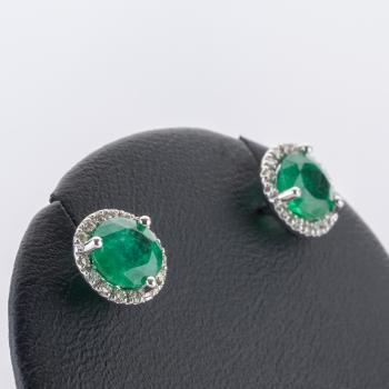 Preview: 1.6 ct Emerald and 0.30 ct Diamond Earrings in 14K White Gold