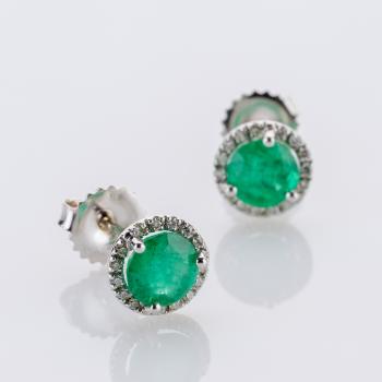 1.6 ct Emerald and 0.30 ct Diamond Earrings in 14K White Gold