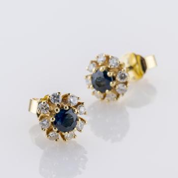 0.30 ct Sapphire and 0.32 ct Diamond Earrings in 585 Yellow Gold