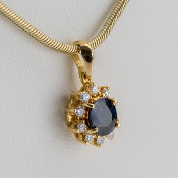 Preview: 0.80 Carat Sapphire and 0.20 Carat Diamond Pendant in 18k Yellow Gold