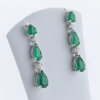 Preview: 6.62ct Emerald and 0.50ct Diamond Earrings in 14K White Gold