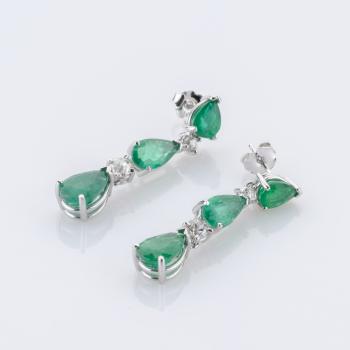 Preview: 6.62ct Emerald and 0.50ct Diamond Earrings in 14K White Gold
