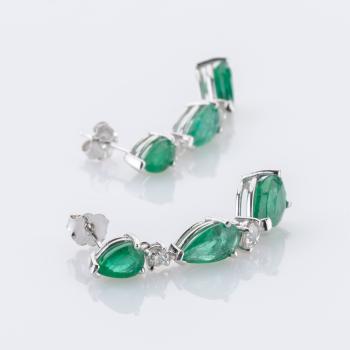 6.62ct Emerald and 0.50ct Diamond Earrings in 14K White Gold