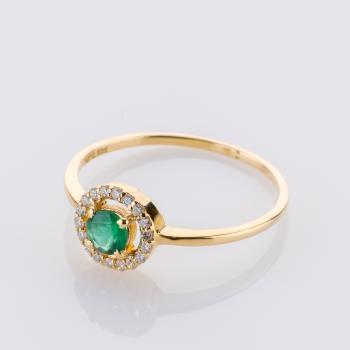Preview: Ring aus 585er Gelbgold mit 0.25 ct Smaragd und 0.10 ct Brillanten