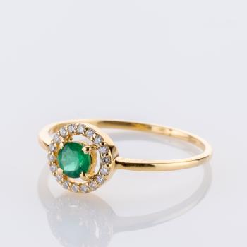 Preview: Ring aus 585er Gelbgold mit 0.25 ct Smaragd und 0.10 ct Brillanten