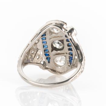 Preview: Art Deco Ring (Platin) mit 1.60ct Brillanten und 0.50ct Saphiren
