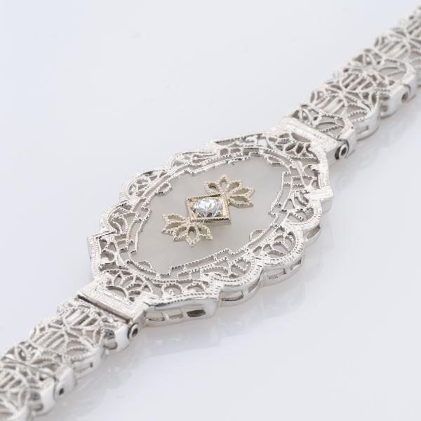 Art Déco Armband aus 585er Weißgold mit Diamant und Camphor-Glas