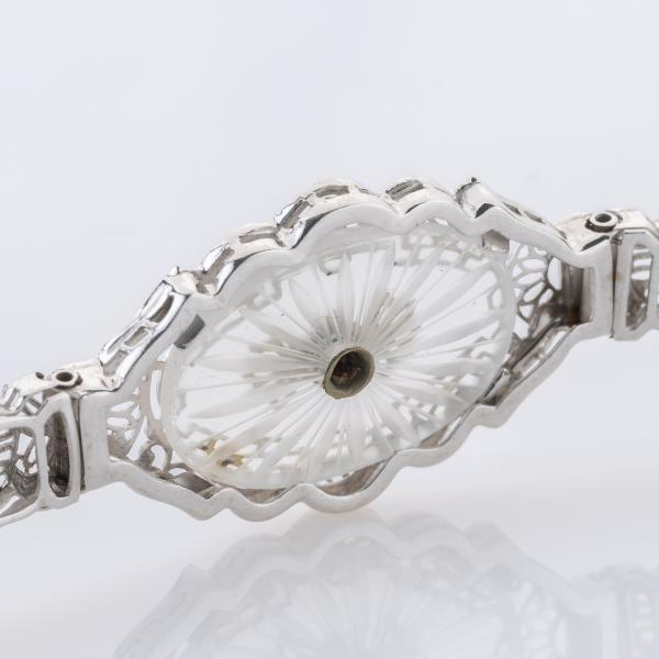 Art Déco Armband aus 585er Weißgold mit Diamant und Camphor-Glas