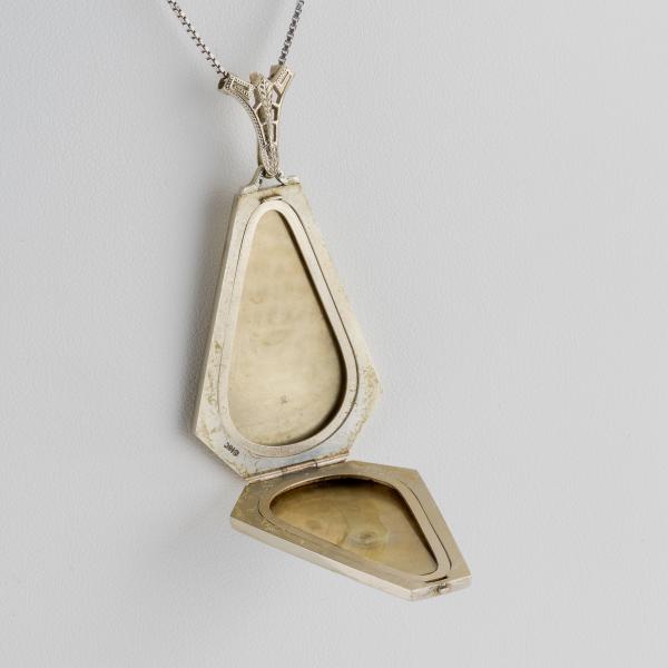 Art Deco Diamond and Enamel Pendant in 18K White Gold