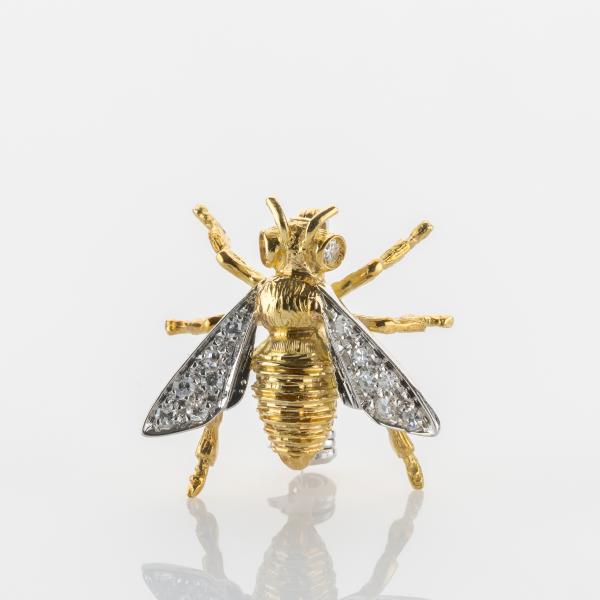 0.30 ct Diamond Bee Brooch in 18K Yellow and White Gold