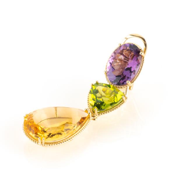 Spektakuläre Ohrringe (750er Gold) mit Amethysten, Peridots und Citrinen