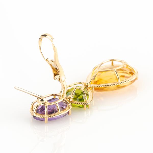 Spektakuläre Ohrringe (750er Gold) mit Amethysten, Peridots und Citrinen