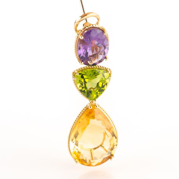 Spektakuläre Ohrringe (750er Gold) mit Amethysten, Peridots und Citrinen
