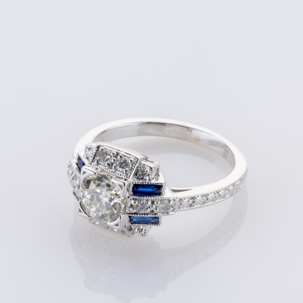 1 ct Diamond Ring with 0.30 ct Diamonds and 0.20 ct Sapphires in 18K White Gold