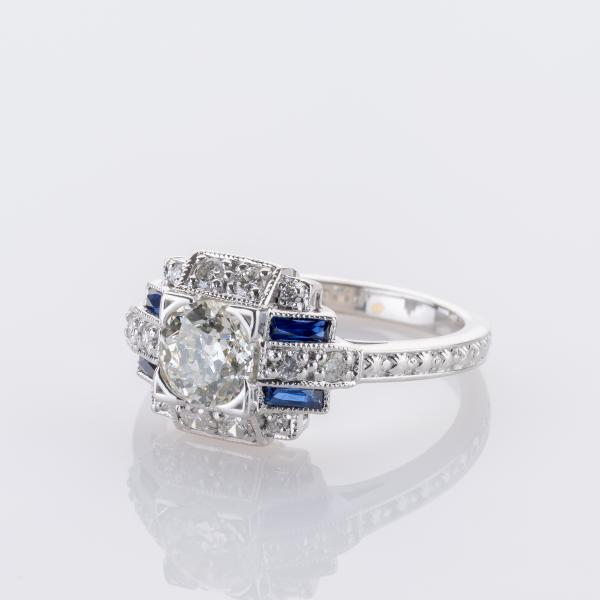 1 ct Diamond Ring with 0.30 ct Diamonds and 0.20 ct Sapphires in 18K White Gold