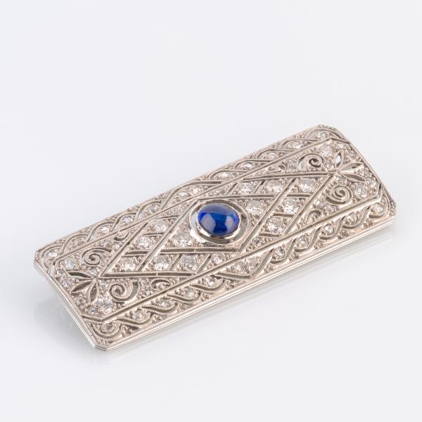 Art Deco Brosche (585er Gold) mit Saphir und Brillanten