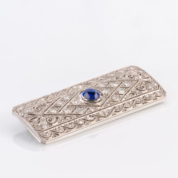 Art Deco Brosche (585er Gold) mit Saphir und Brillanten