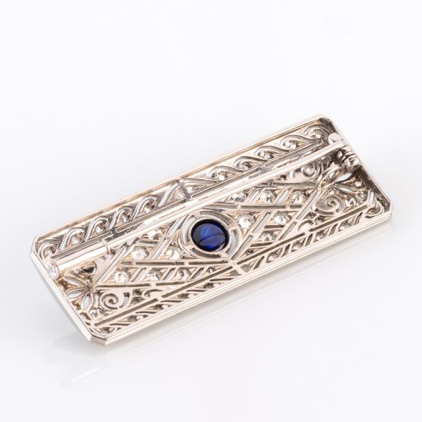 Art Deco Brosche (585er Gold) mit Saphir und Brillanten