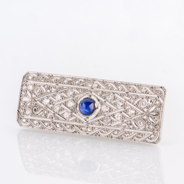 Art Deco Brosche (585er Gold) mit Saphir und Brillanten