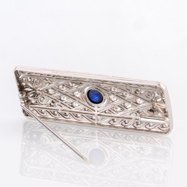 Art Deco Brosche (585er Gold) mit Saphir und Brillanten
