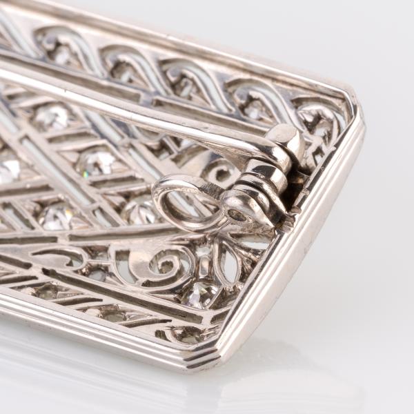 Art Deco Brosche (585er Gold) mit Saphir und Brillanten