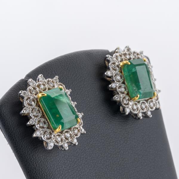 10.36 ct Emerald and Diamond Earrings in 18K White Gold