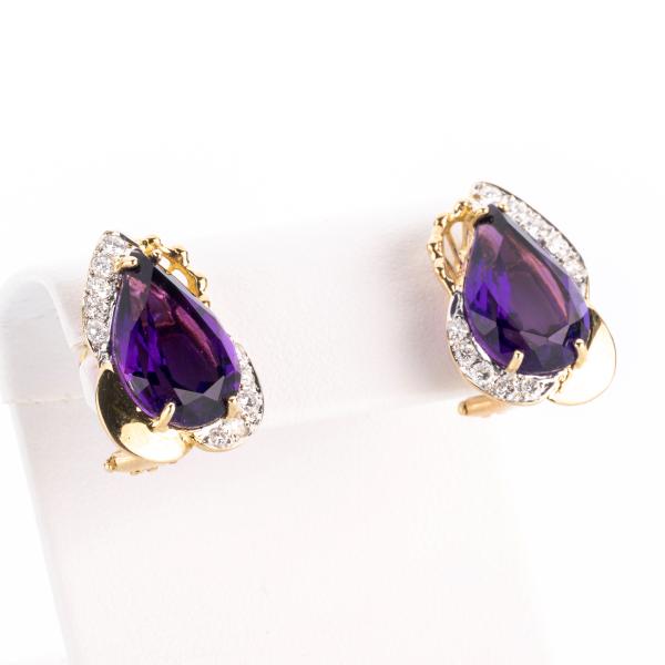 Ohrringe 585er Gold mit 9.45ct Amethyst und 0.48ct Brillanten