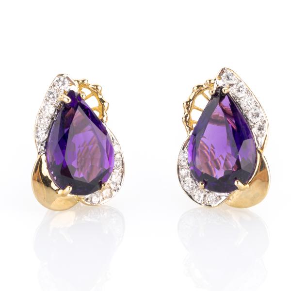 Ohrringe 585er Gold mit 9.45ct Amethyst und 0.48ct Brillanten
