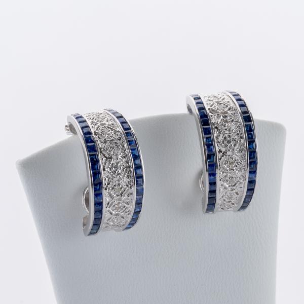 Sapphire and Diamond Earrings in 18K White Gold