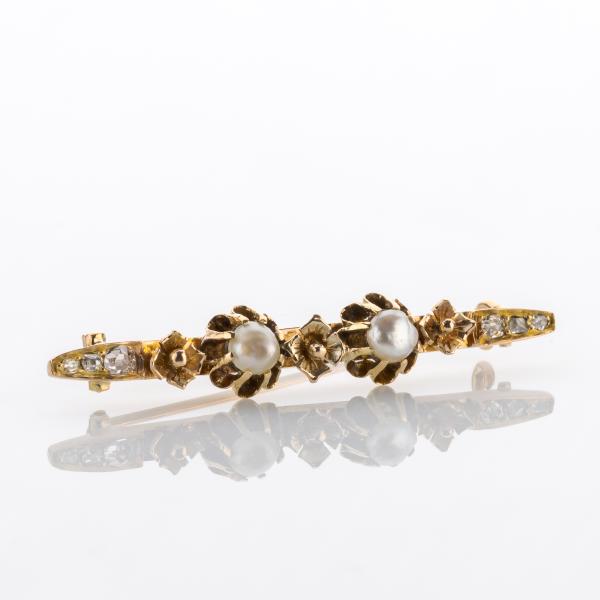 Antike Brosche aus 585er Gold mit Perlen und Diamanten